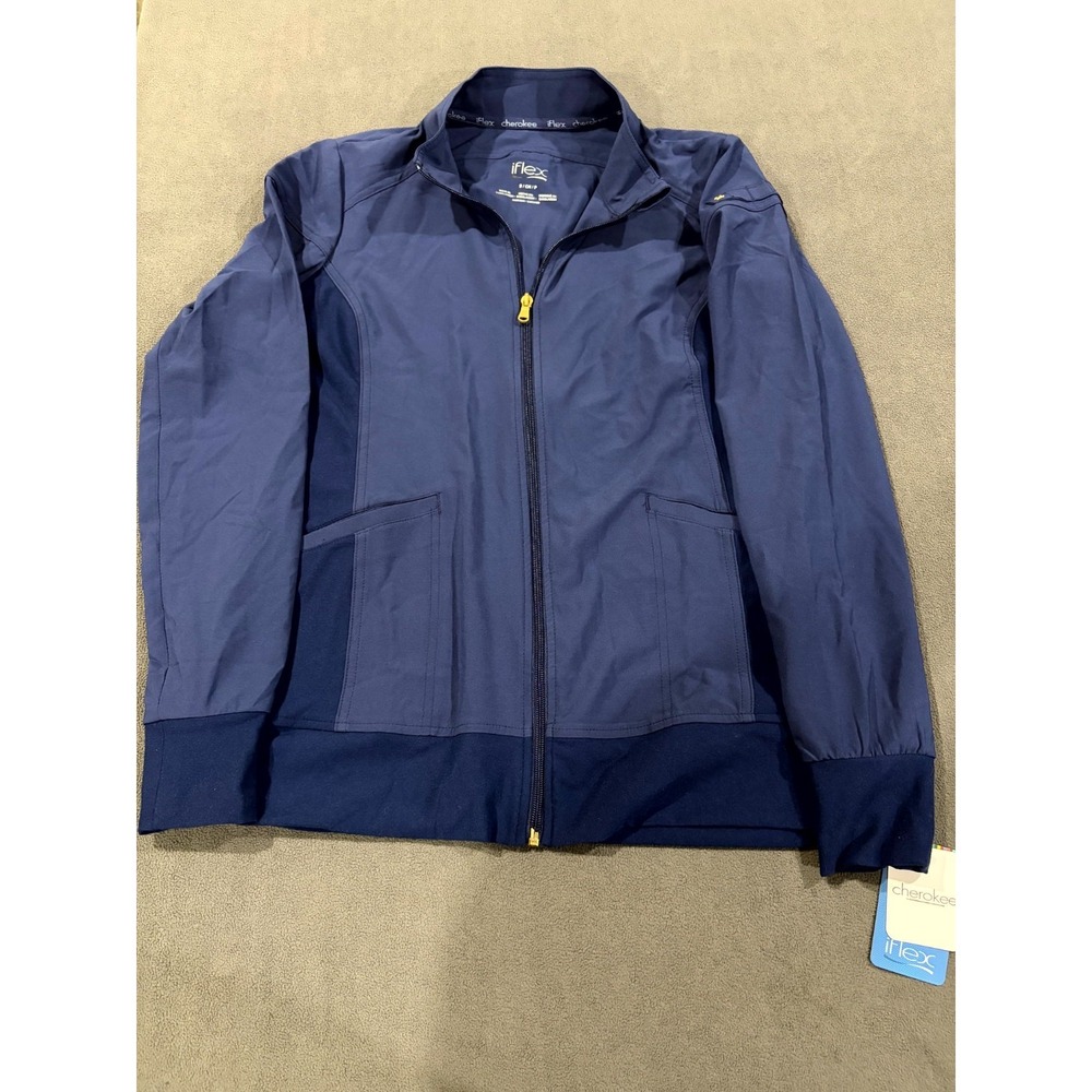 Cherokee iFlex Scrub Jacket Womens Small Blue Stretch Wear‎ Lightweight Full Zip